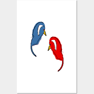 Bird red and blue Posters and Art